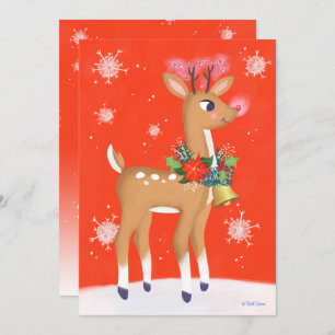 Retro Rudolph Reindeer Red Holiday Card