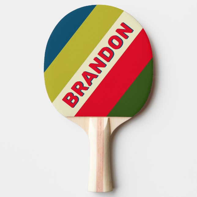 Retro Rugby Bold Stripes with Name Ping Pong Paddle (Front)