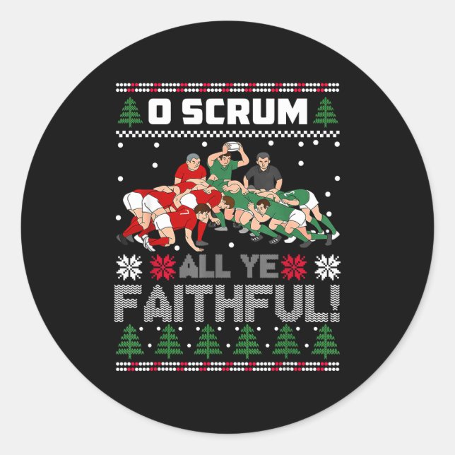 Retro Rugby O Scrum All Ye Faithful Ugly Merry Chr Classic Round Sticker (Front)