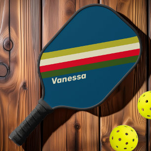 Retro Rugby Striped with Name Pickleball Paddle