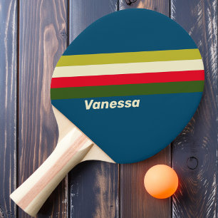 Retro Rugby Striped with Name Ping Pong Paddle