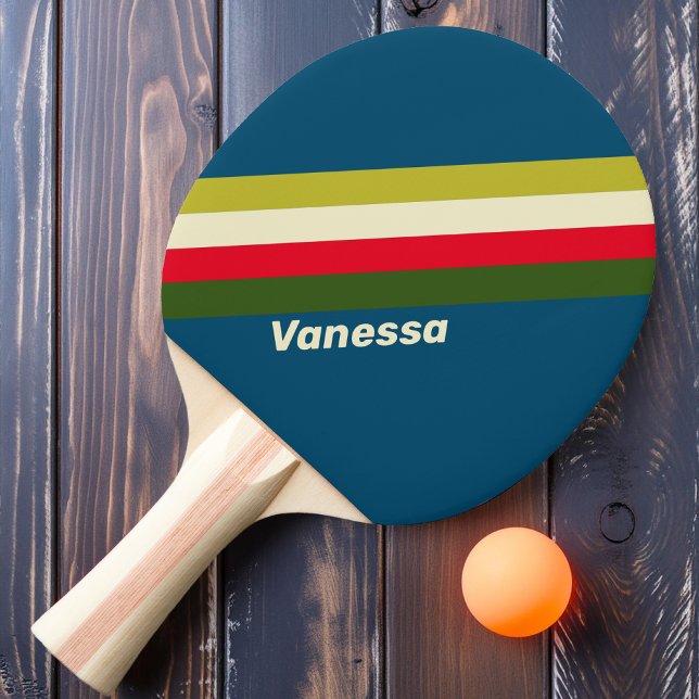 Retro Rugby Striped with Name Ping Pong Paddle (Creator Uploaded)