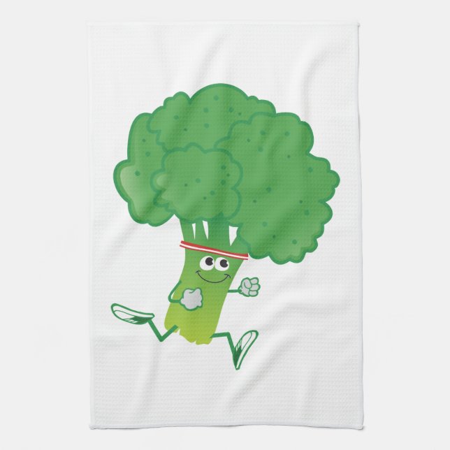 Retro Running Broccoli Tea Towel (Vertical)