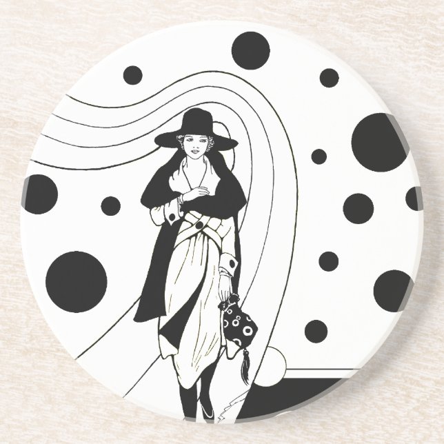 Retro Runway Model, Vintage Art Deco Fashion Coaster (Front)