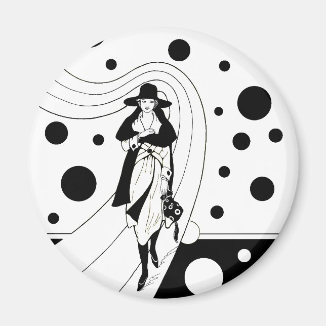 Retro Runway Model, Vintage Art Deco Fashion Magnet (Front)