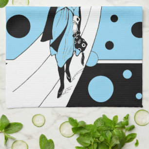 Retro Runway Model, Vintage Art Deco Fashion Tea Towel