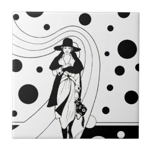 Retro Runway Model, Vintage Art Deco Fashion Tile