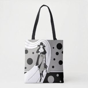 Retro Runway Model, Vintage Art Deco Fashion Tote Bag
