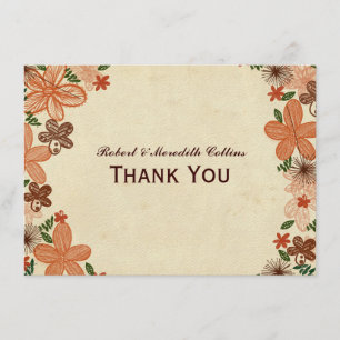 Retro Rust Orange Flowers Personalised Thank You Card