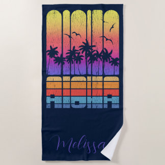 Retro Rustic Aloha Palm Beach House Vacation Beach Towel