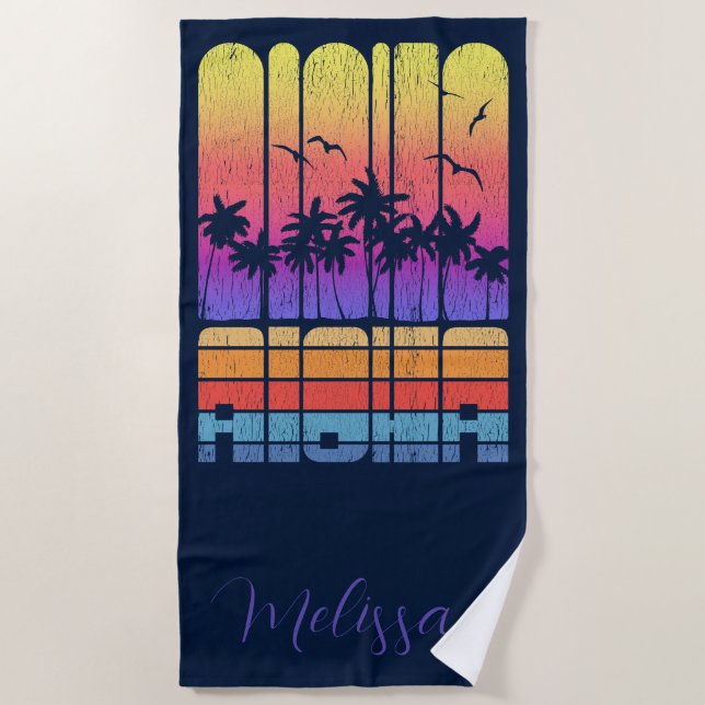 Retro Rustic Aloha Palm Beach House Vacation Beach Towel (Front)