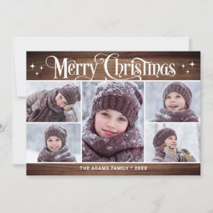 Retro Rustic Christmas 5 PHOTOS Greetings Holiday Card