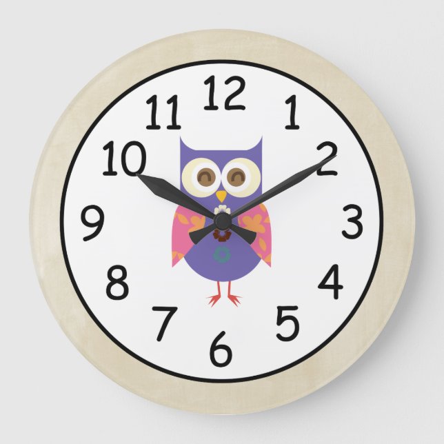 Retro Rustic Custom Owl Large Clock (Front)