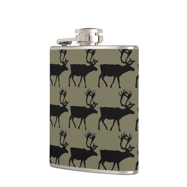 Retro rustic Elk moose deer pattern Hip Flask (Left)