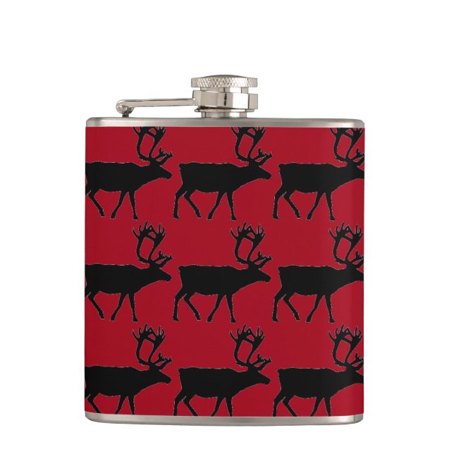 Retro rustic Elk moose deer pattern Hip Flask (Front)