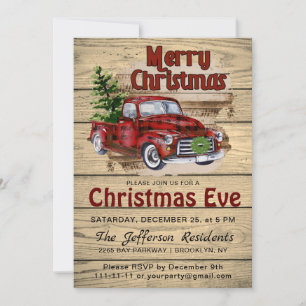 Retro Rustic Farm Red Truck Christmas Eve Party Invitation