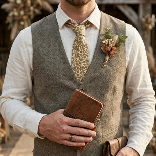 Retro Rustic Floral Olive Green Vine Pattern Tie