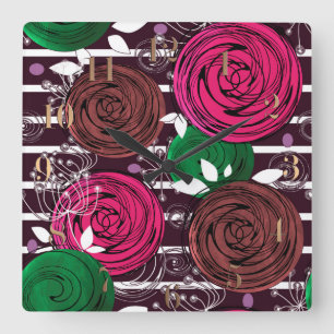 Retro, rustic, folk square wall clock