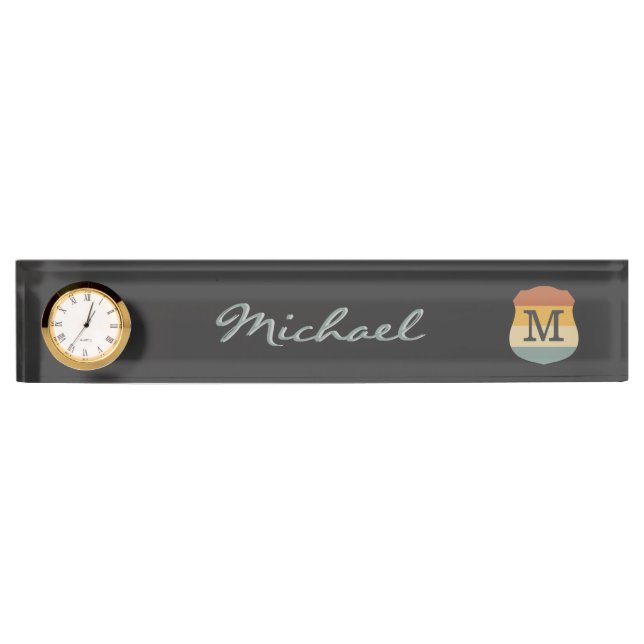 Retro Rustic Multicolor Ombre Name Monogram Nameplate (Front)