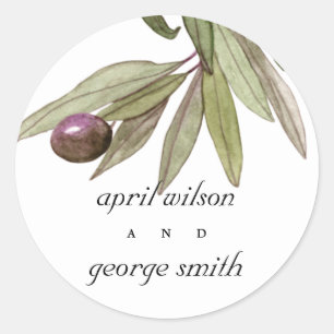 RETRO RUSTIC OLIVE WATERCOLOR FOLIAGE WEDDING CLASSIC ROUND STICKER