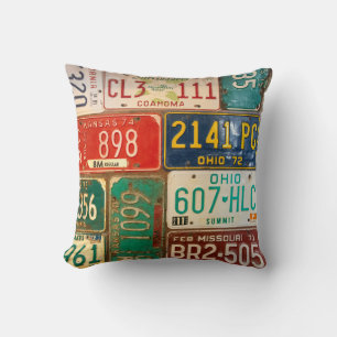 retro rusty license plate collection cushion