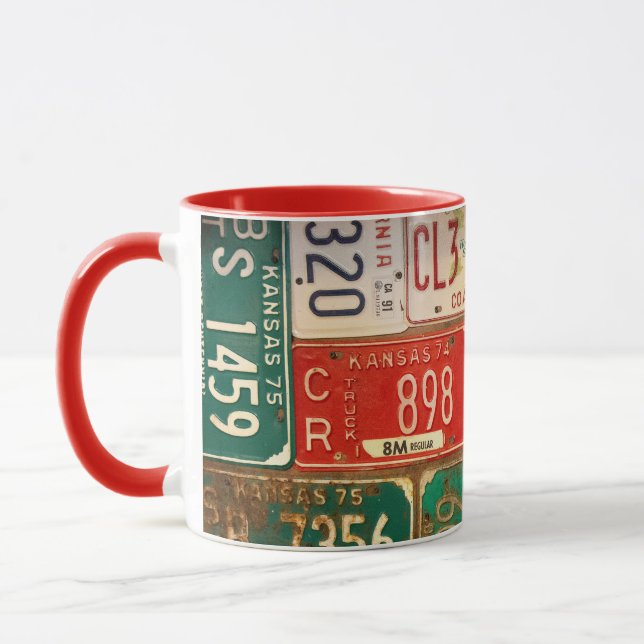 retro rusty license plate collection mug (Left)