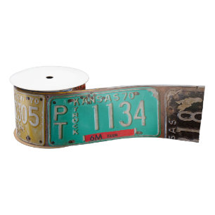Retro Rusty License Plates Satin Ribbon