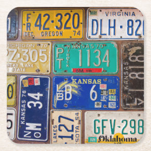 Retro Rusty License Plates Square Paper Coaster