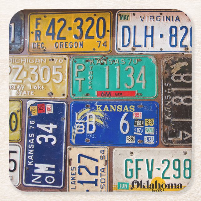 Retro Rusty License Plates Square Paper Coaster (Front)