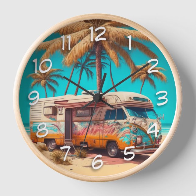 Retro RV and Palm Trees Clock (Front)