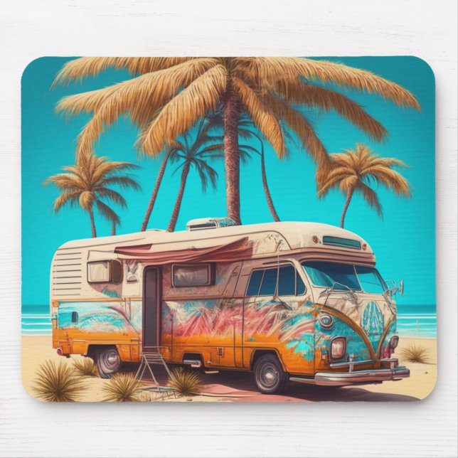 Retro RV and Palm Trees Mouse Mat (Front)