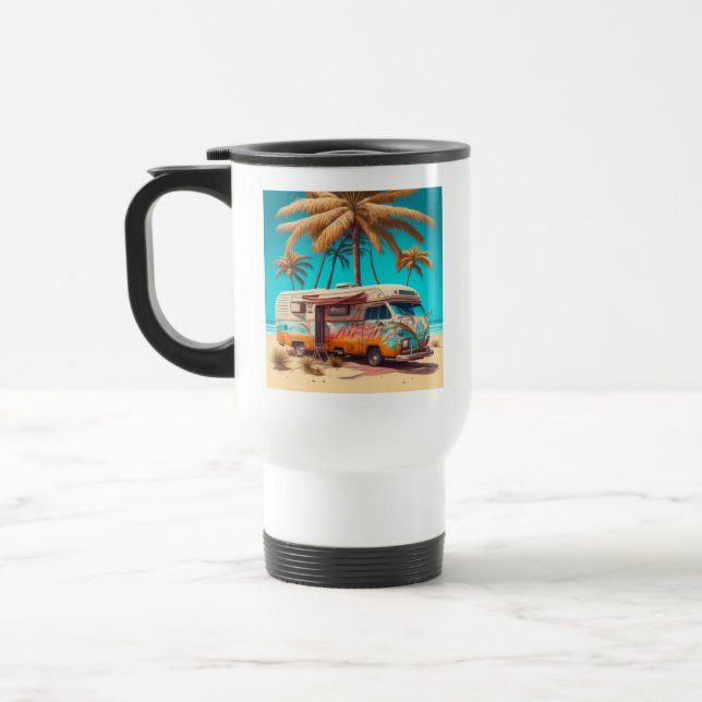 Retro RV and Palm Trees Travel Mug (Left)
