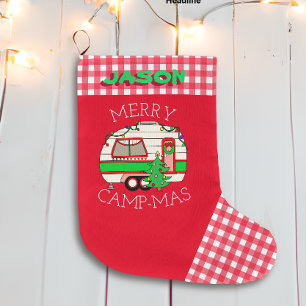 Retro RV Camper   Camping Themed Personalized  Large Christmas Stocking