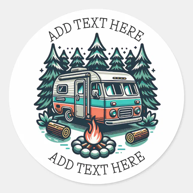 Retro RV Camper Campsite Personalised Classic Round Sticker | Zazzle