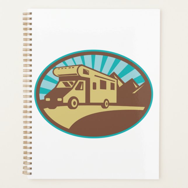 Retro RV Campervan Mountain Adventure Vintage Sun Planner (Front)