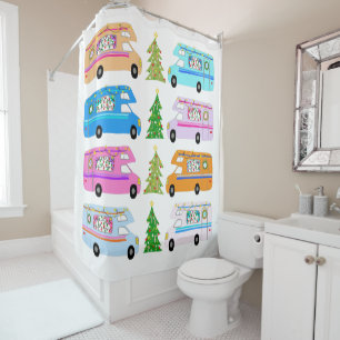 Retro RV Motorhome Camper Christmas Xmas Shower Curtain