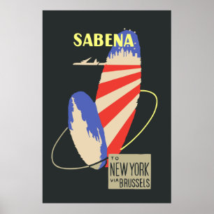 Retro Sabena Airlines to New York via Brussels Poster