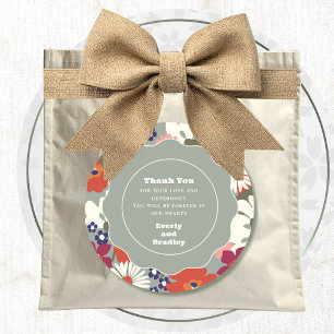 Retro Sage 70's 80's Colourful Floral Thank You Classic Round Sticker