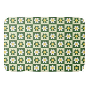 Retro Sage Green and Cream Daisy Chequerboard Bath Mat