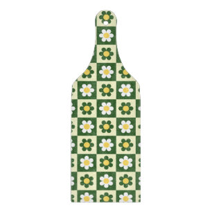 Retro Sage Green and Cream Daisy Chequerboard Cutting Board