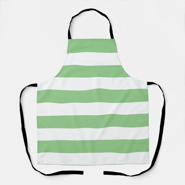 Retro Sage Green And White Stripes  Apron (Front)