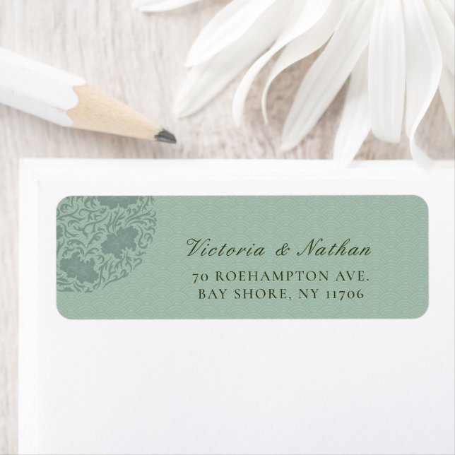 Retro Sage Green Chinoiserie Wedding Address (Insitu)