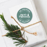 Retro Sage Green Christmas Modern Minimal Unique Classic Round Sticker<br><div class="desc">Retro Sage Green Christmas Modern Minimal Unique personalised family holiday favour sticker design With modern hand drawn text and trees.</div>
