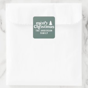 Retro Sage Green Christmas Modern Minimal Unique Square Sticker