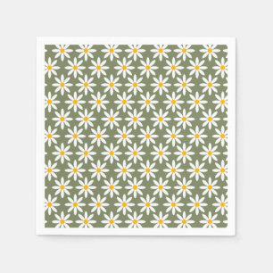 Retro Sage Green Daisies Floral Pattern   Napkin