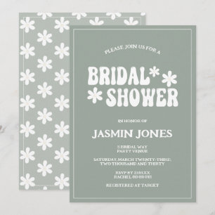 Retro Sage Green Daisy Flower Bridal Shower Invitation