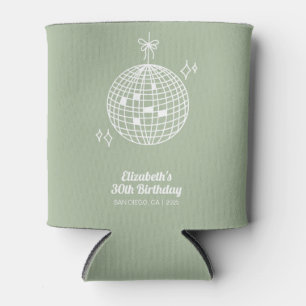 Retro Sage Green Disco Ball Birthday Personalised Can Cooler