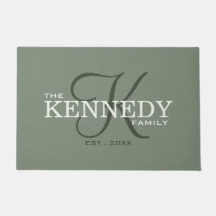 Retro Sage Green Family Last Name Monogram Initial Doormat