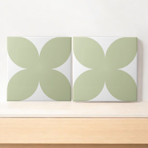 Retro Sage Green Floral Petal Mid Century Modern  Tile