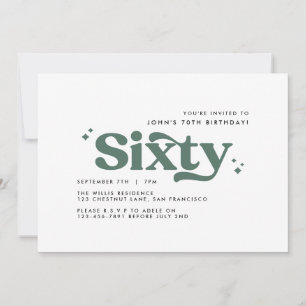 Retro sage green modern minimal 60th birthday invitation